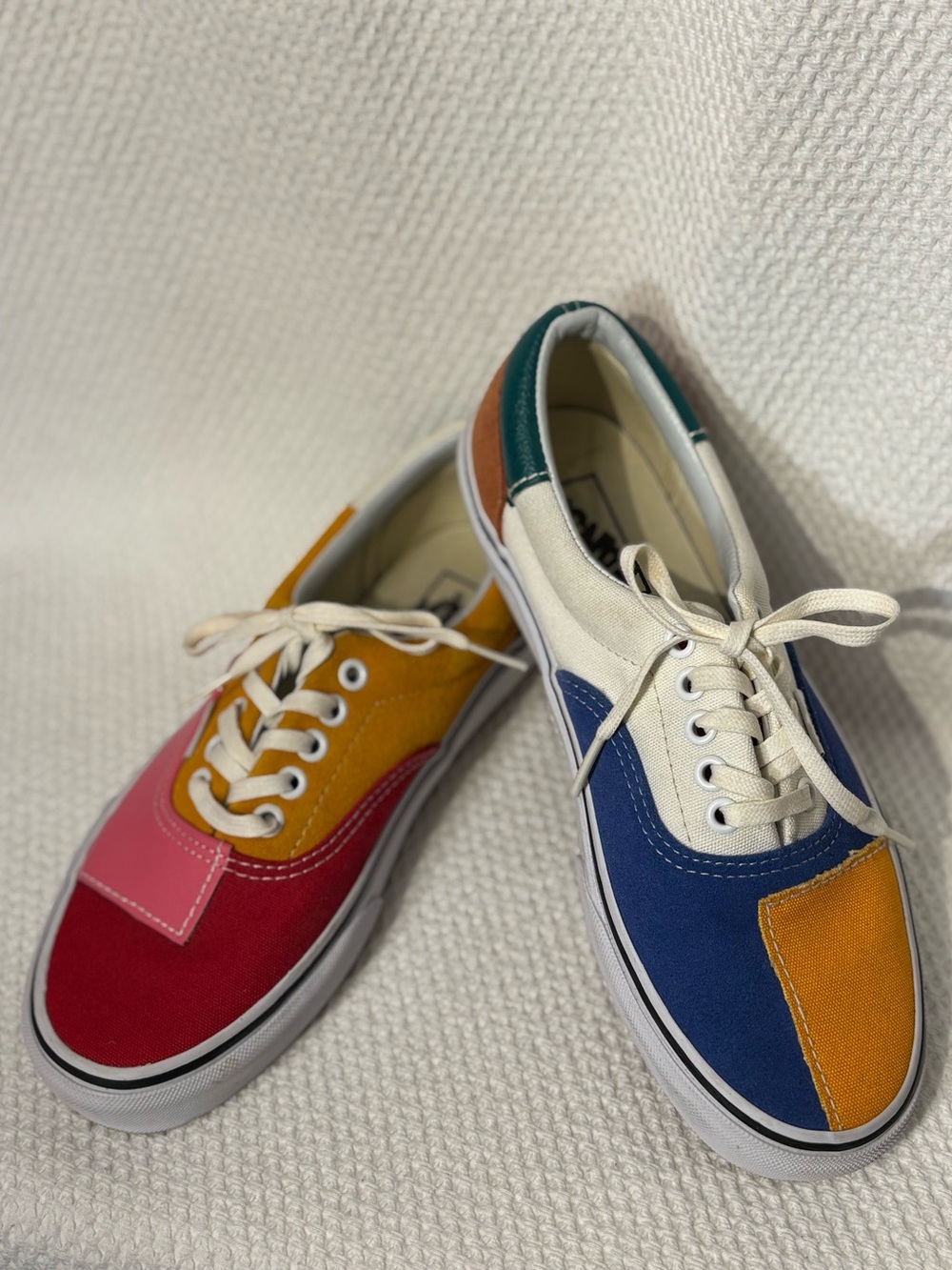 Vans Sz 8.5 Patchwork Low-Top Sneakers in Red, Pink, Blue, Yellow, Green, White